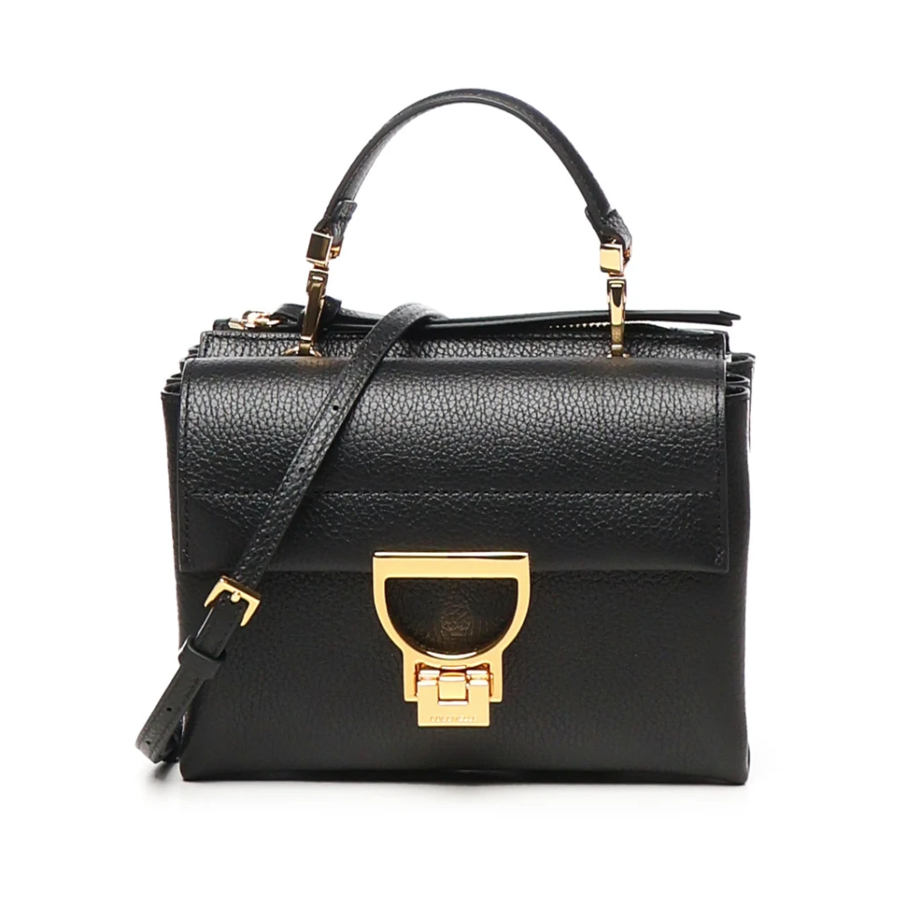 Coccinelle Black Leather Shoulder Bag With Gold Logo - Female - Handbags - Black - One Size - Bags