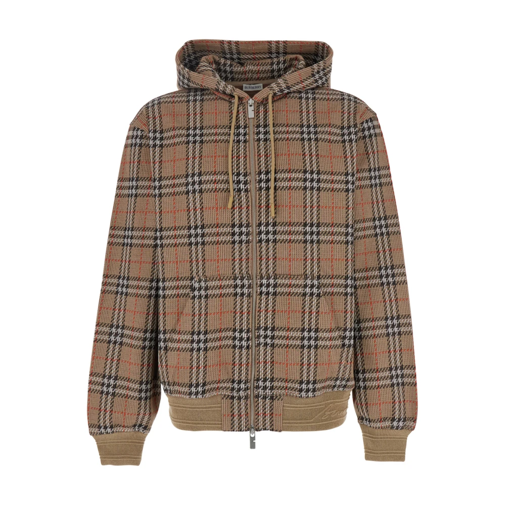 Burberry Beige Geribbelde Hoodie met Vintage Check Motif Beige Heren