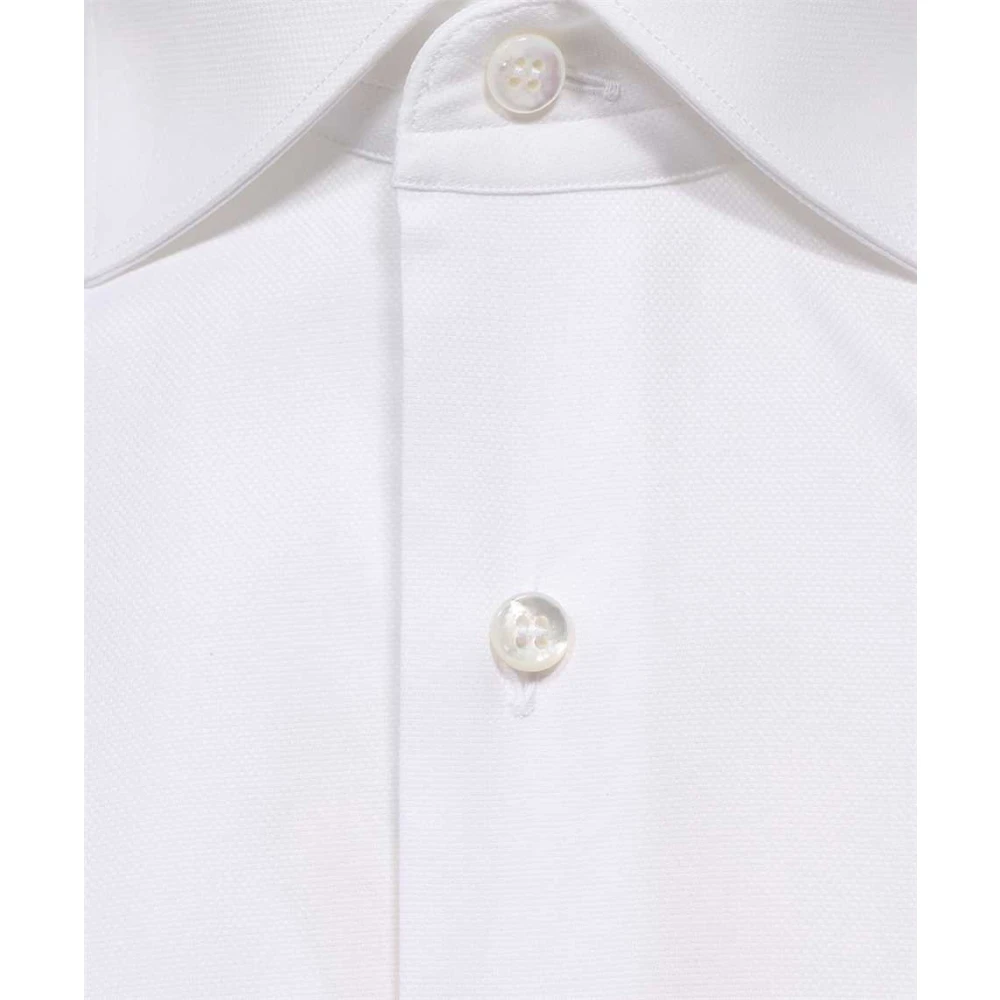 Brioni Katoenen Shirt Afgeronde Zoom White Heren