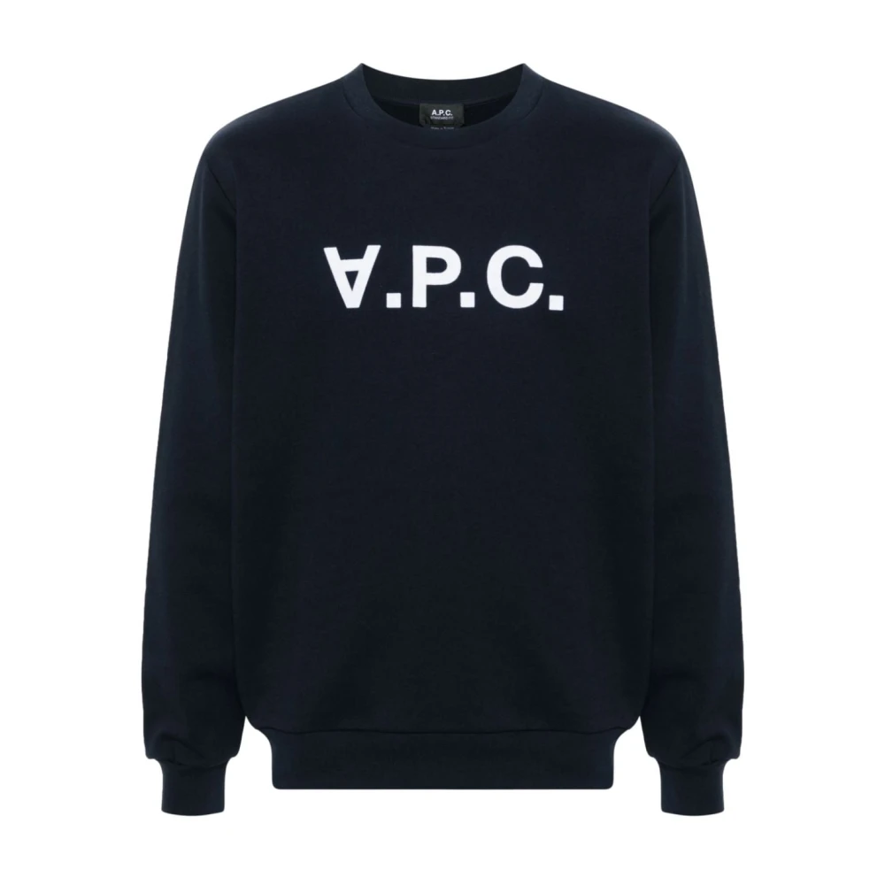 A.p.c. Navy Blue Crew Neck Logo Sweatshirt Blue Dames