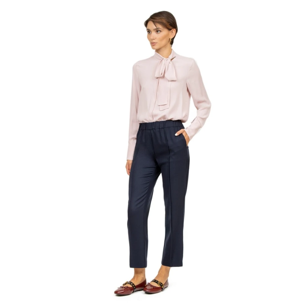 Semicouture Blauwe Flanellen Broek met Elastische Taille Blue Dames
