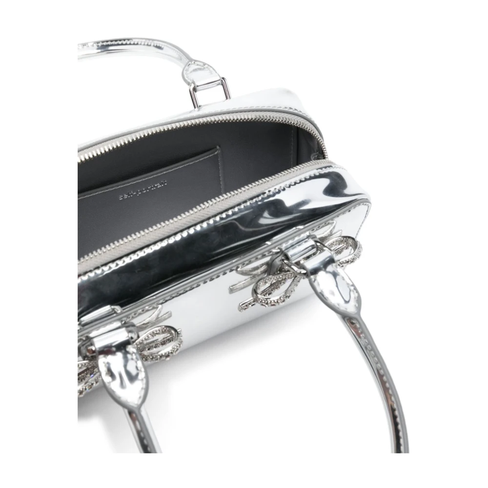 Self Portrait Zilveren Leren Tote Tas met Rits Gray Dames
