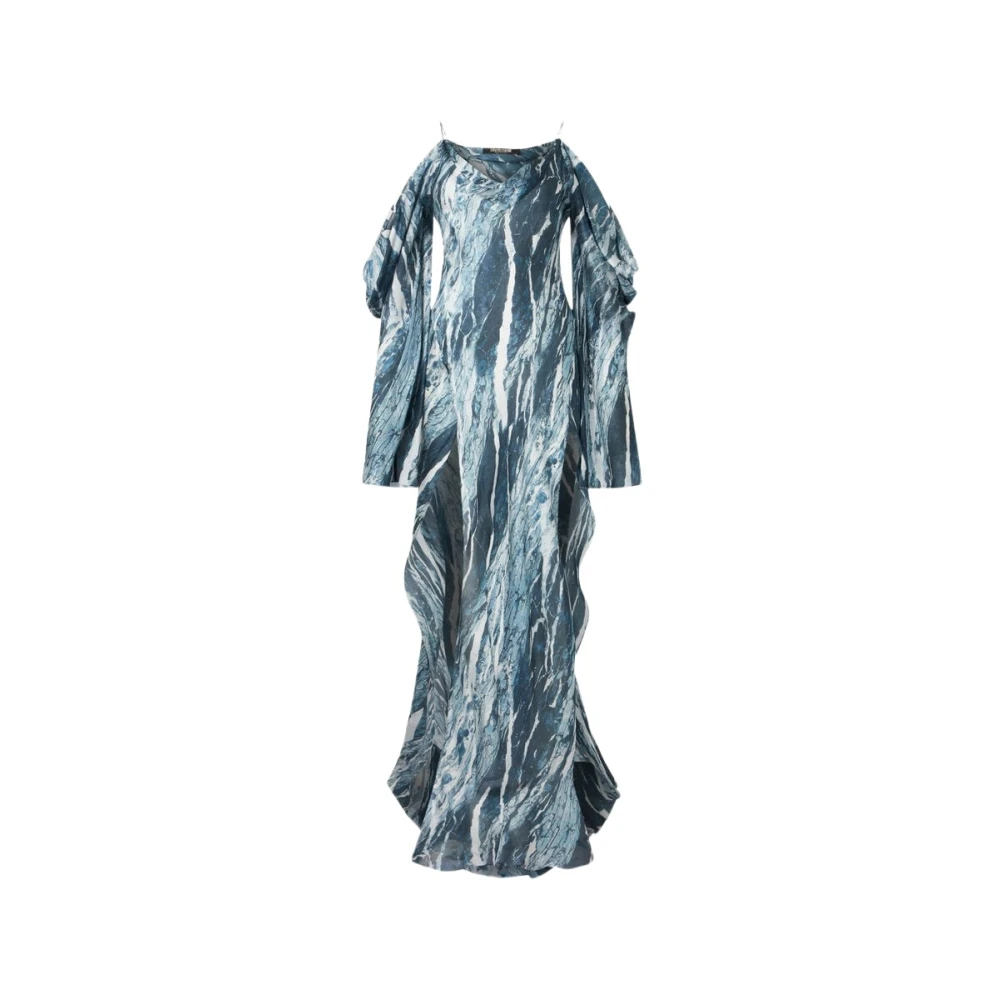 Roberto Cavalli Marmer Print Zijden Flowing Jurk Blue Dames