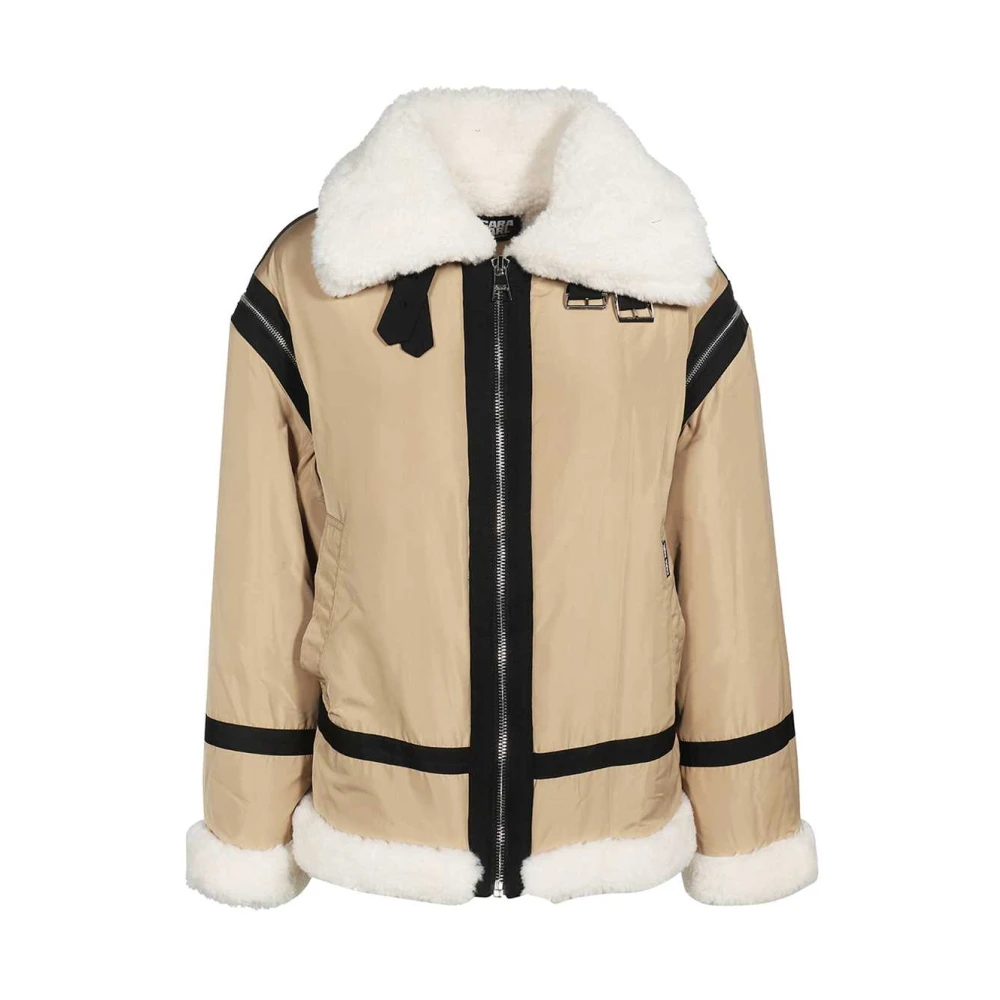 Karl Lagerfeld Jas met imitatiebont en contrasterende inzetstukken Beige Dames