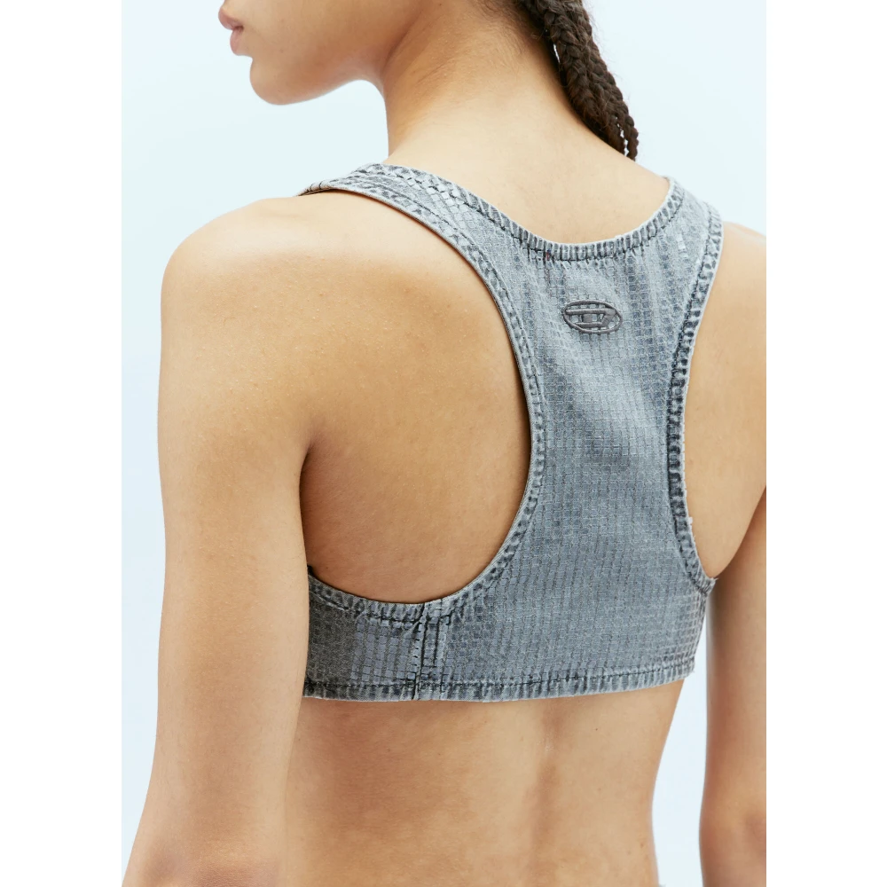 Diesel Paillet Denim Crop Top Gray Dames