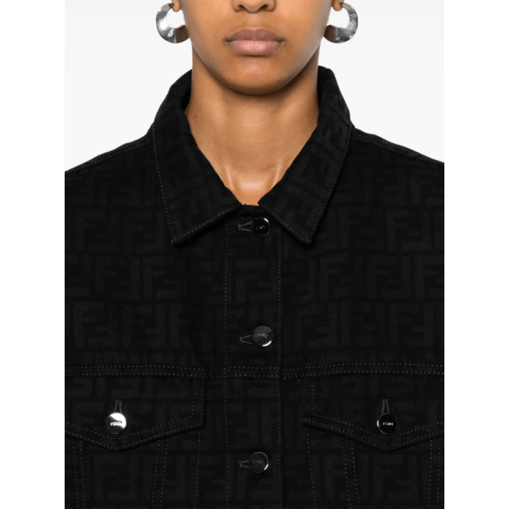 Fendi Zwarte Denimjack met FF Motief Black Dames