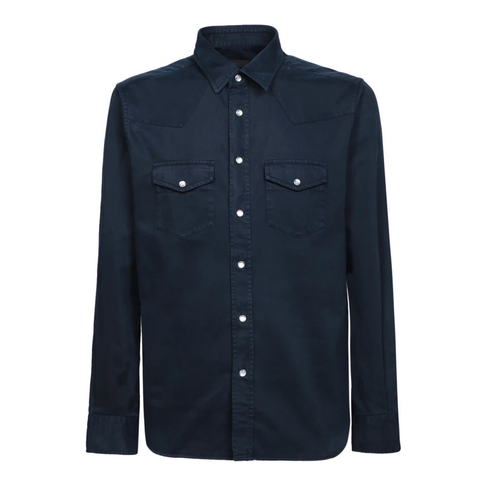 Tom Ford Blauwe Twill Texan Shirt met Drukknoopsluiting Blue Heren