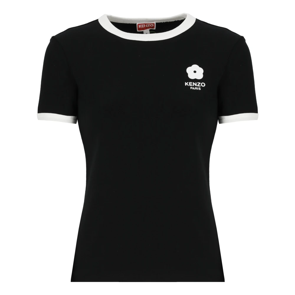 Kenzo Zwart Bloem Logo T-shirt Black Dames