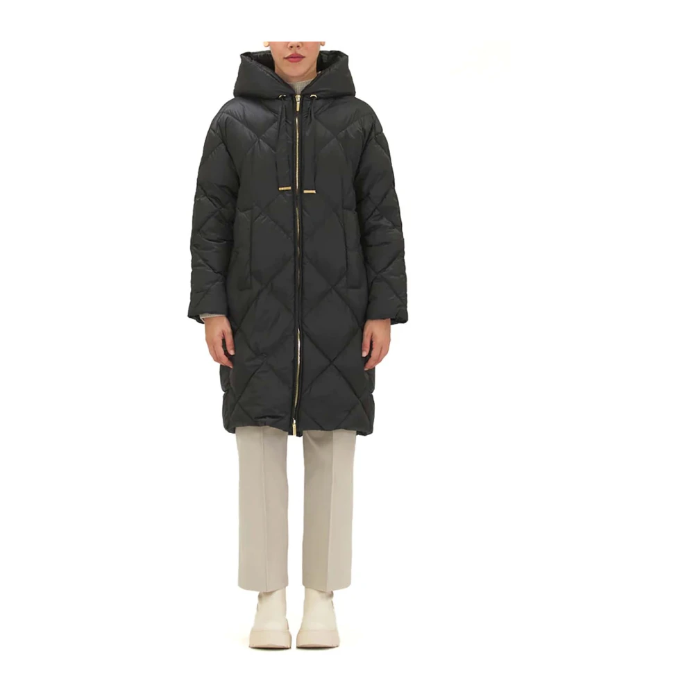 Max Mara Gewatteerde Parka Jas met Capuchon Black Dames