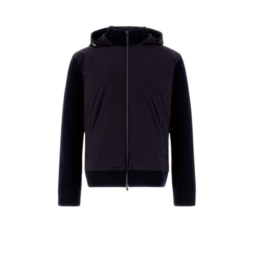 Herno Geribde wollen cardigan met donsvulling Black Heren