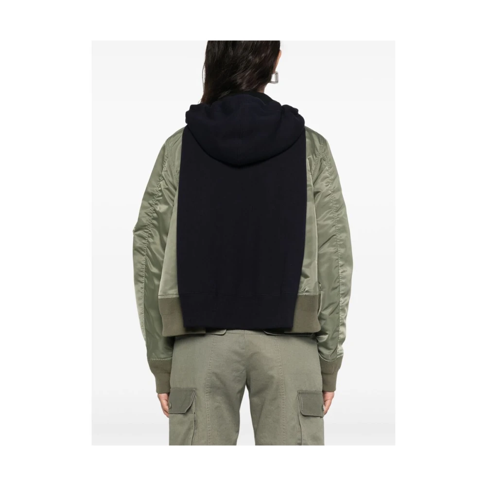 Sacai Navy Blauwe Rits Jas Green Dames