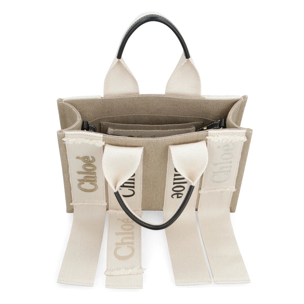Chloé Contrasterende Leren Tote Tas Beige Dames
