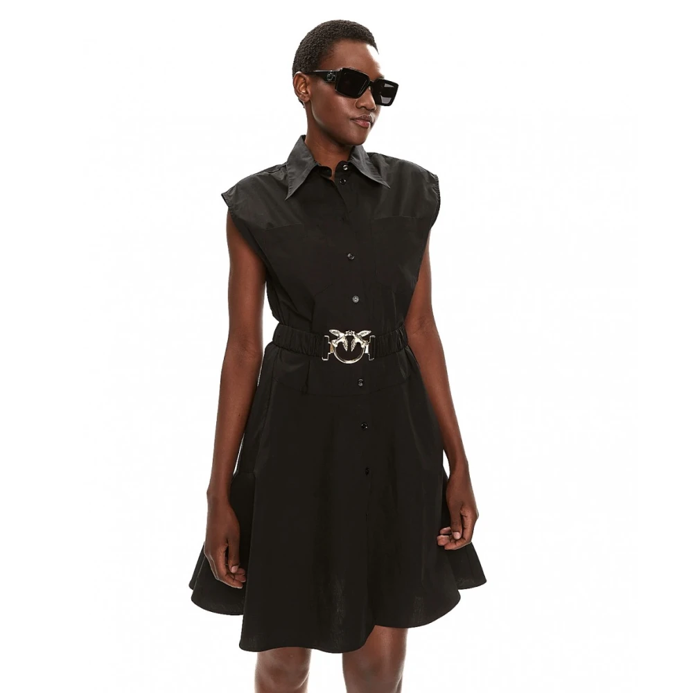 pinko Mouwloze Overhemdjurk met Riem Black Dames