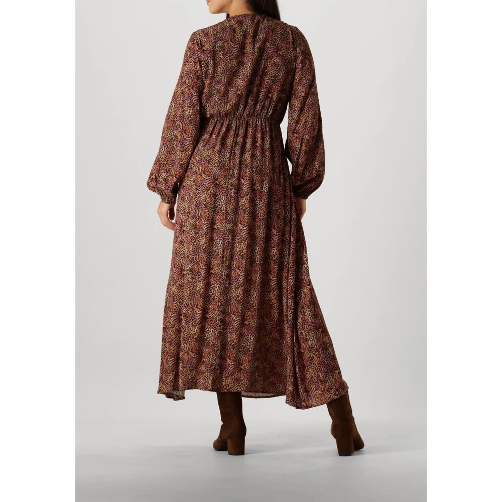 Ydence Elegante Bruine Luipaardprint Maxi Jurk Brown Dames
