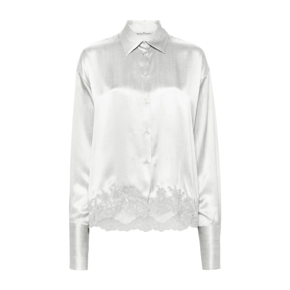 Ermanno Scervino Lichtgrijze Zijden Blouse Satijnen Afwerking Gray Dames