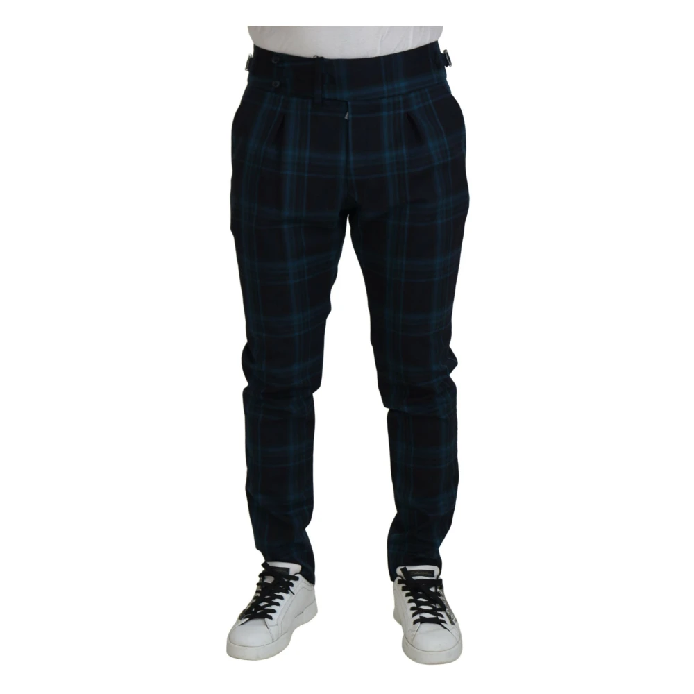 Dolce & Gabbana Men's Multicolor Slim-Fit Trousers, S, Elegant Plaid Wool Dress Trousers