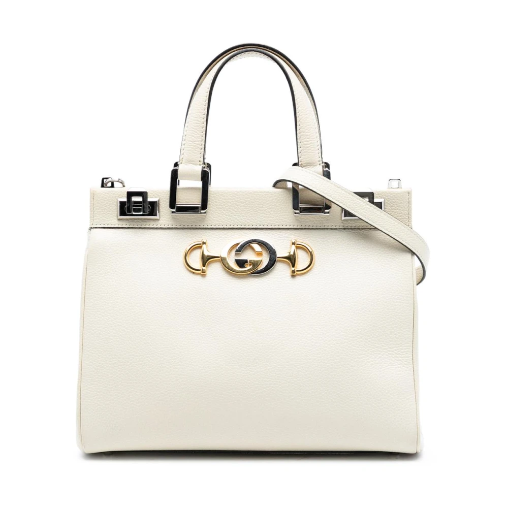 Gucci Vintage Donna Bianco Borsa Tote Strutturata In Pelle Pre-Owned
