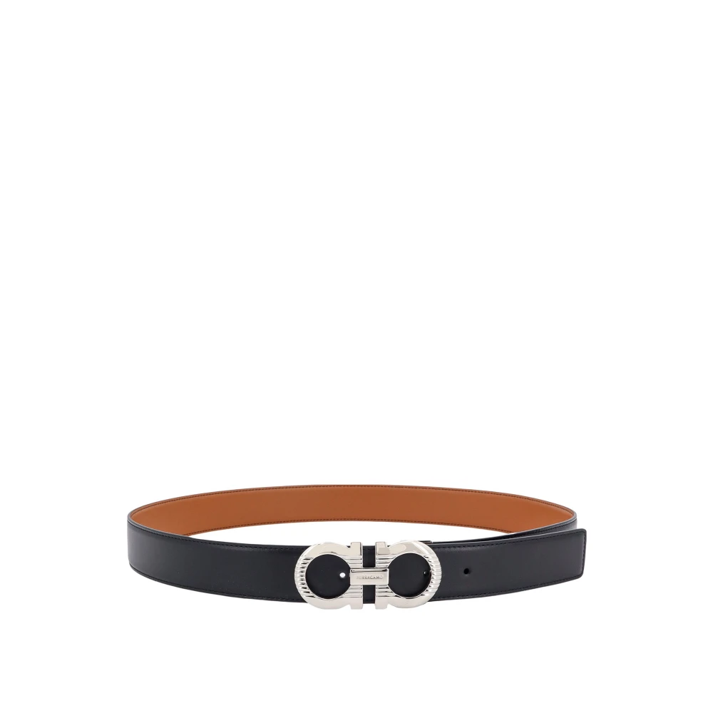 Salvatore Ferragamo Zwarte Leren Riemen met Gancini Detail Black Heren
