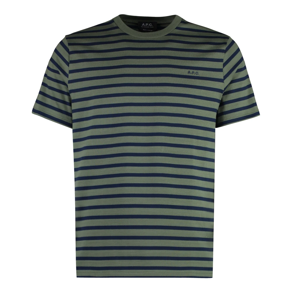 A.p.c. Gestreept Katoenen Crew-Neck T-Shirt Green Heren