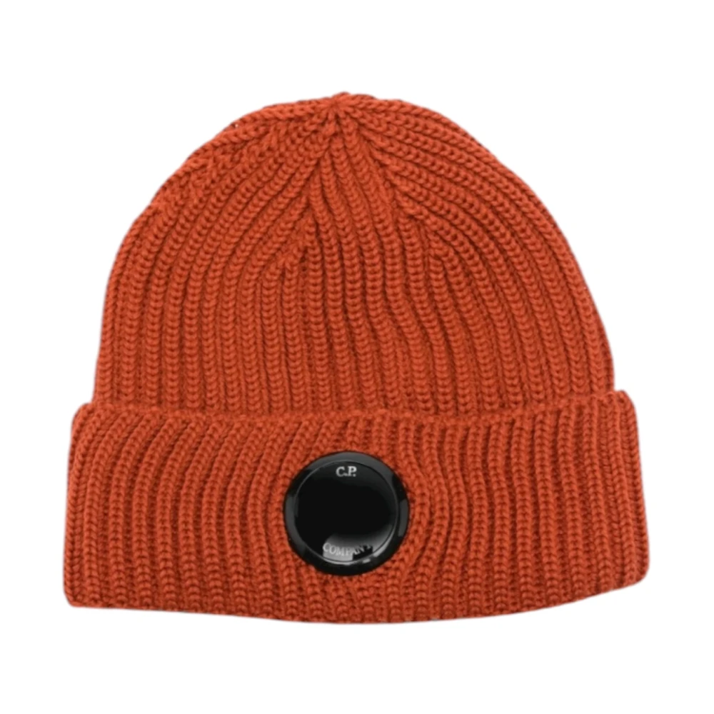C.p. Company Men's Brown Extrafine Merino Wool Lens Beanie