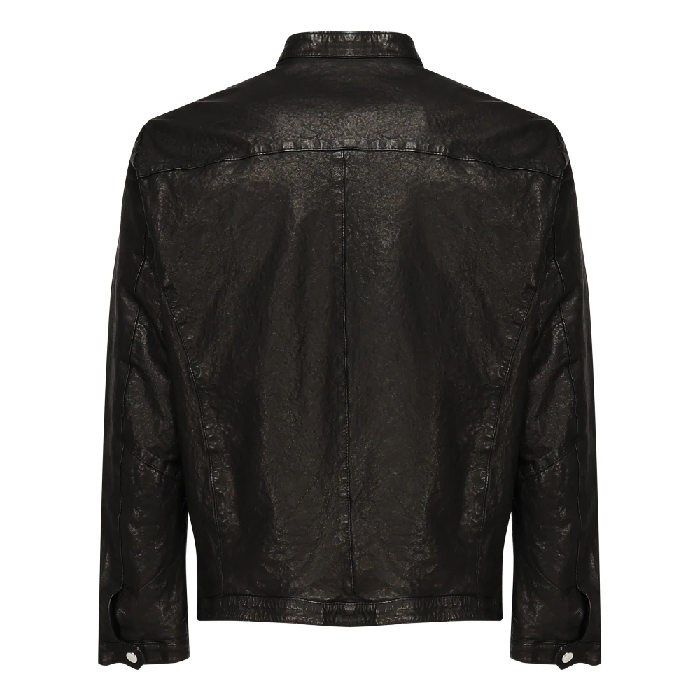 Giuliano Galiano Zwarte leren jas met ritssluiting Black Heren