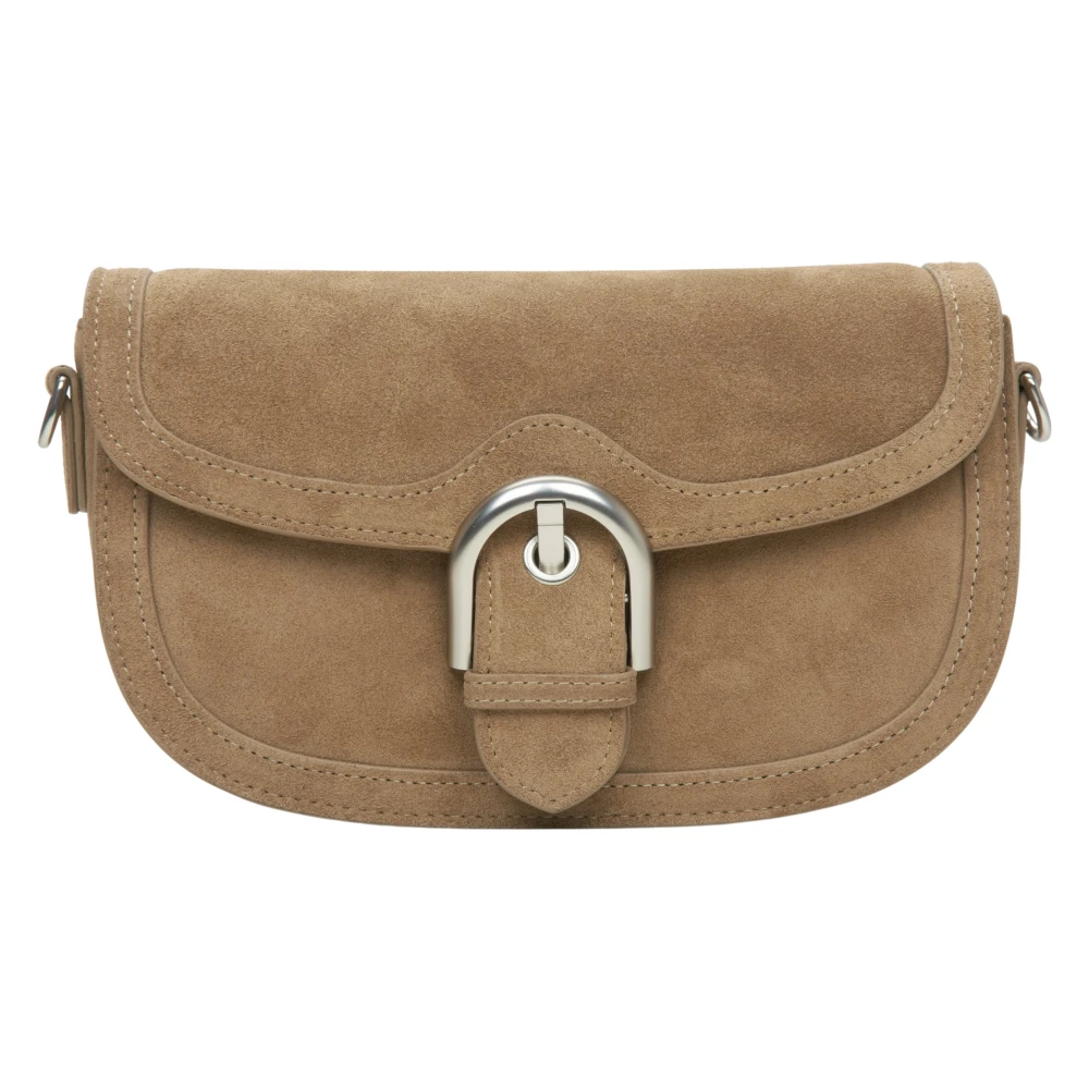 Estro Dames Bruin Velours Hoefijzer Schoudertas Brown Dames