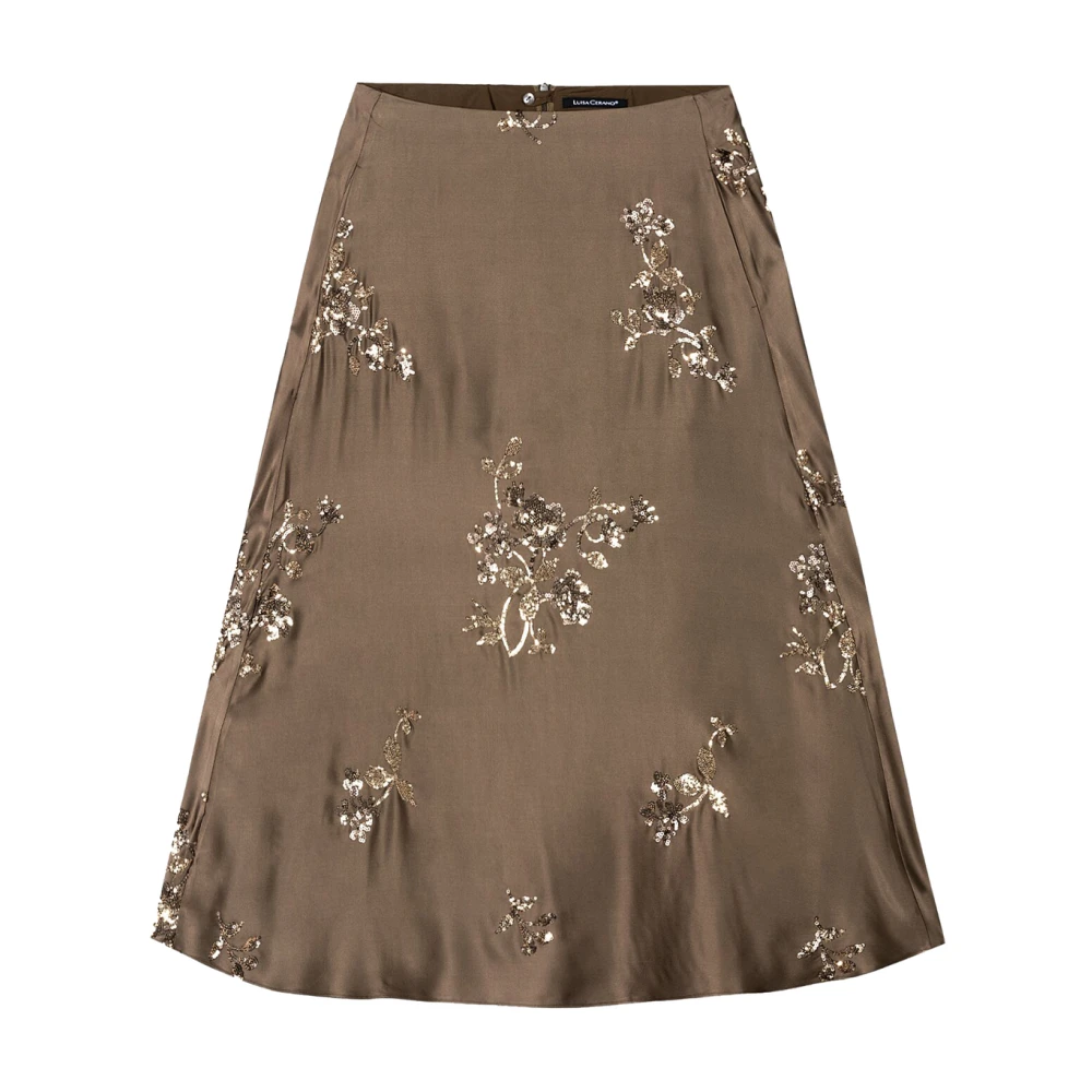 LUISA CERANO Bloemen Pailletten Maxi Rok Brown Dames