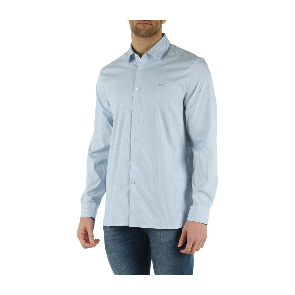 Lacoste Slim Fit Katoenen Overhemd met Logopatch Blue Heren