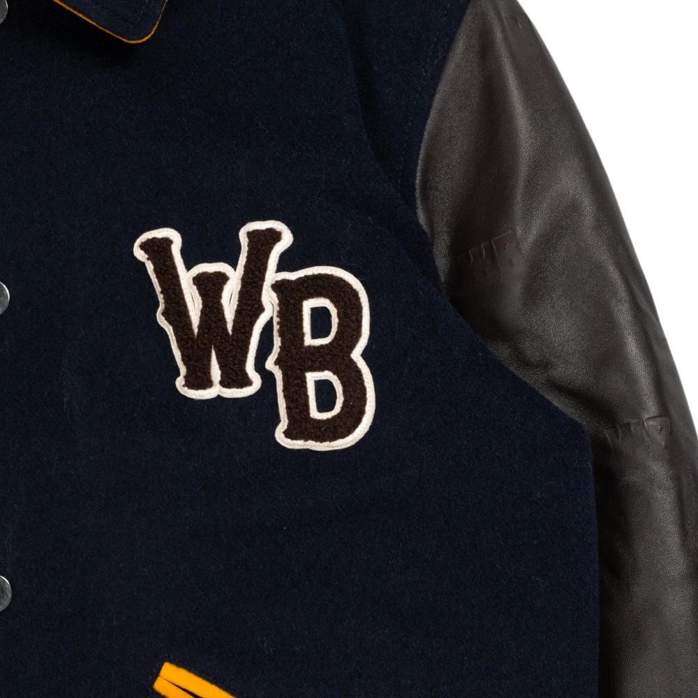 Wales Bonner Varsity jack met reliëfleer Blauw Bruin Blue Heren