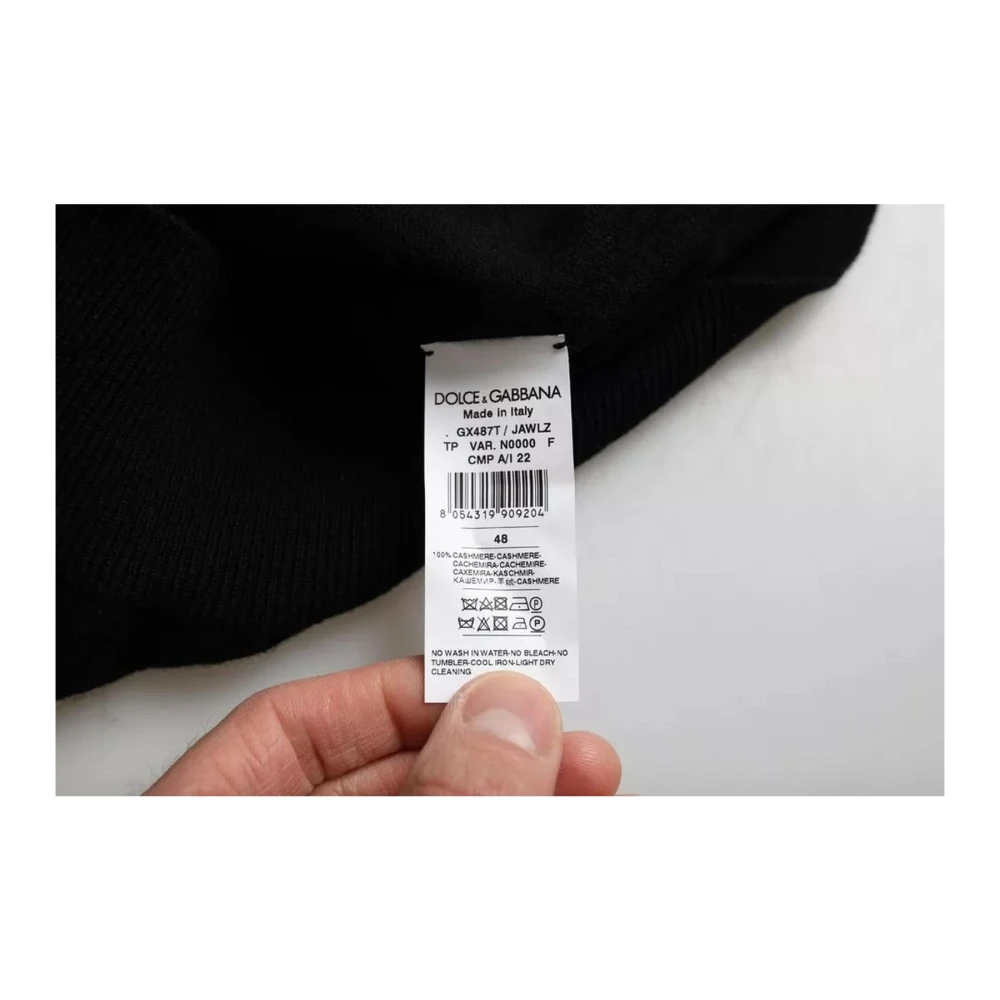 Dolce & Gabbana Zwarte Cashmere Logo Trui voor Mannen Black Heren