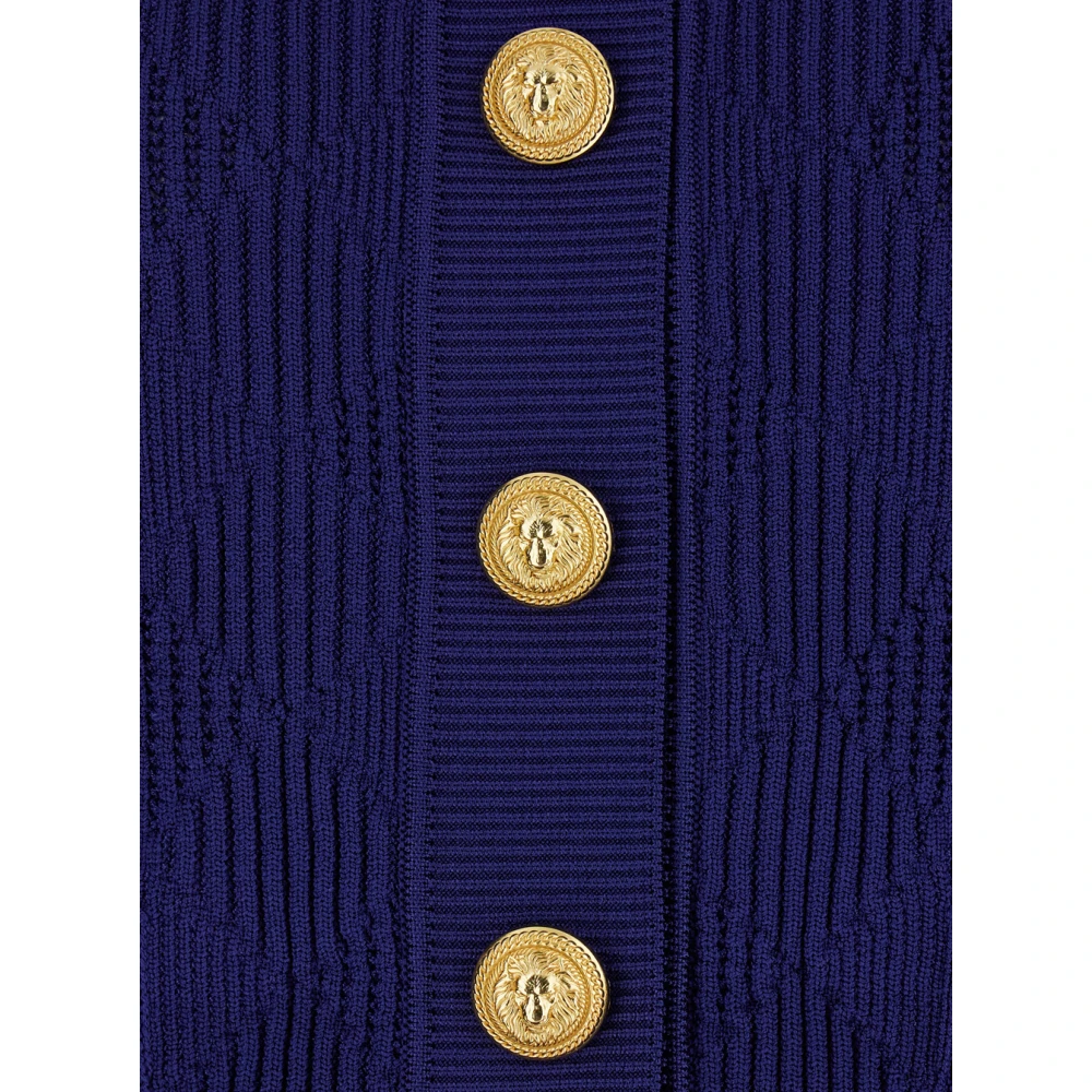 Balmain Geknoopt Vichy Gebreid Vest Sweaters Blue Dames
