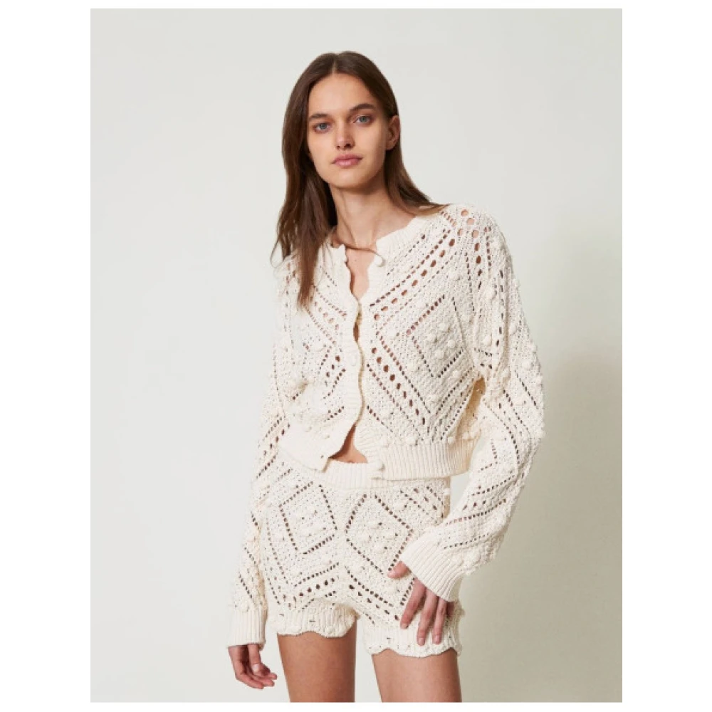 Twinset Gestreept Gebreide Korte Broek Beige Dames
