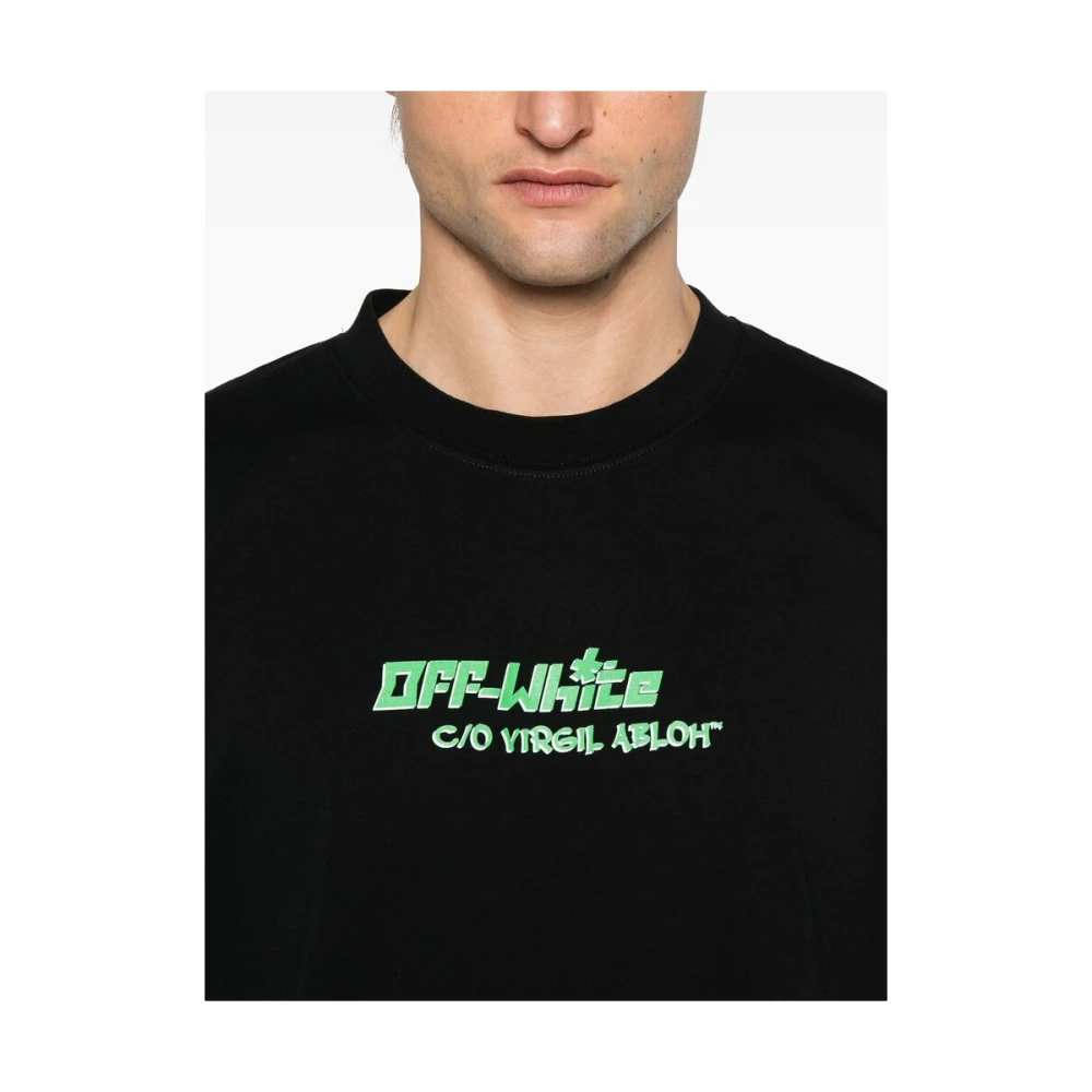 Off White Zwart Logo Print Crew Neck T-shirt Black Heren