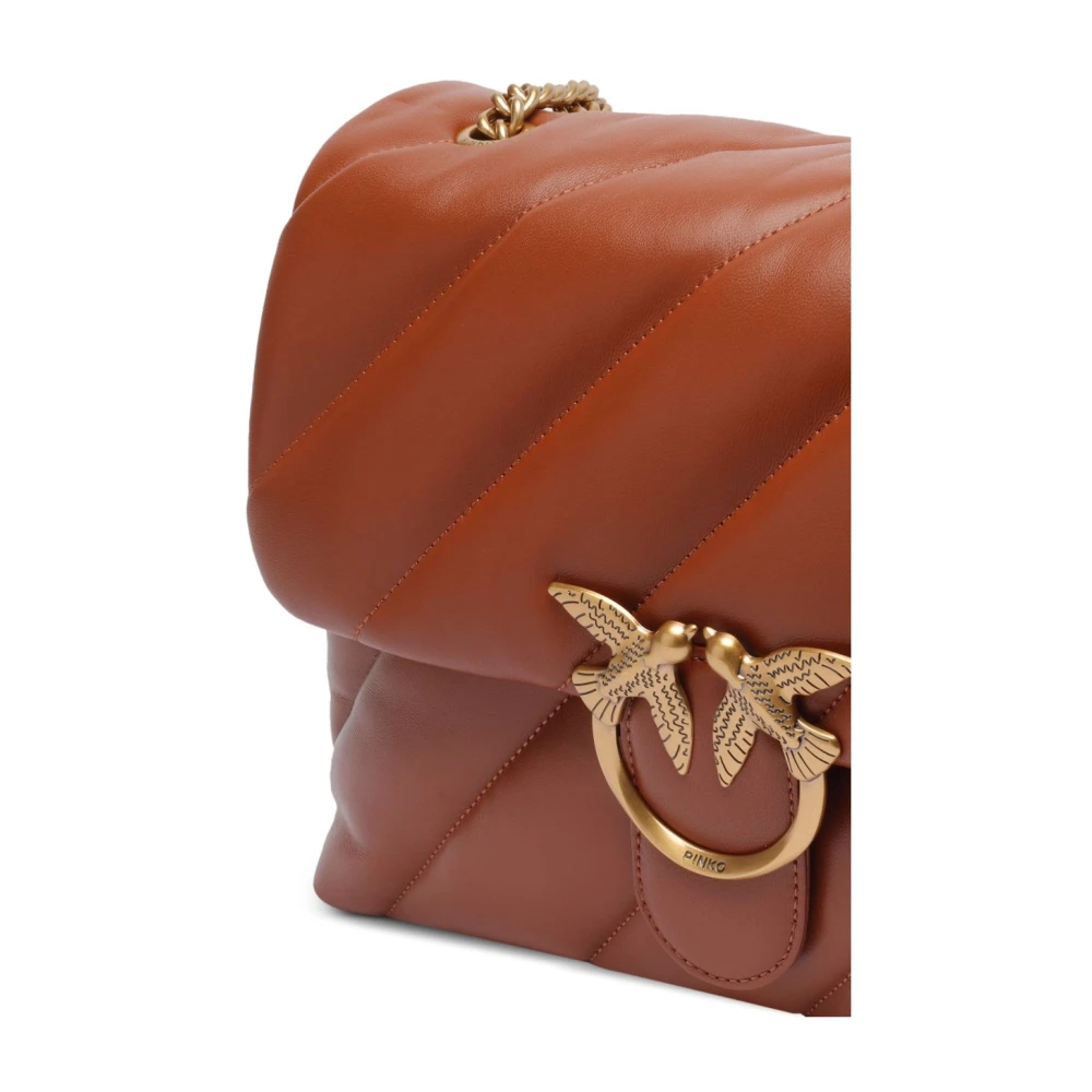 pinko Bruine Leren Schoudertas Love Birds Brown Dames