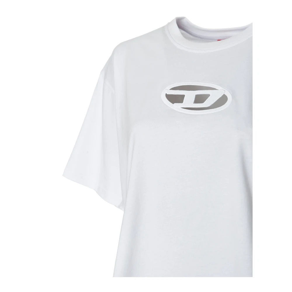 Diesel Crop T-shirt met Ovaal Logo Patch White Dames