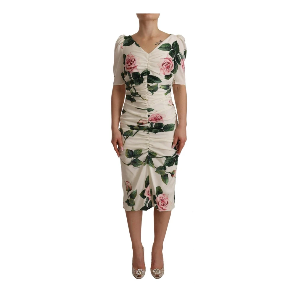 Dolce & Gabbana White Floral Sheath Dress - Female - Midi Dresses - Multicolor - S - Dresses - Image 2