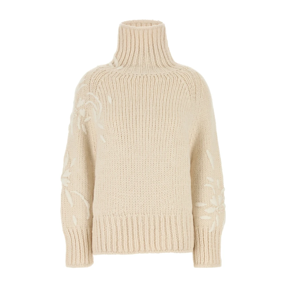 Ermanno Scervino Hoge Hals Geborduurde Trui Beige Dames