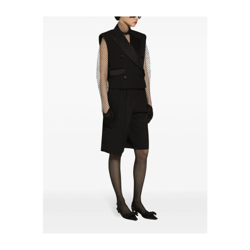 Dolce & Gabbana Zwarte Mouwloze Double-Breasted Wollen Jas Black Dames