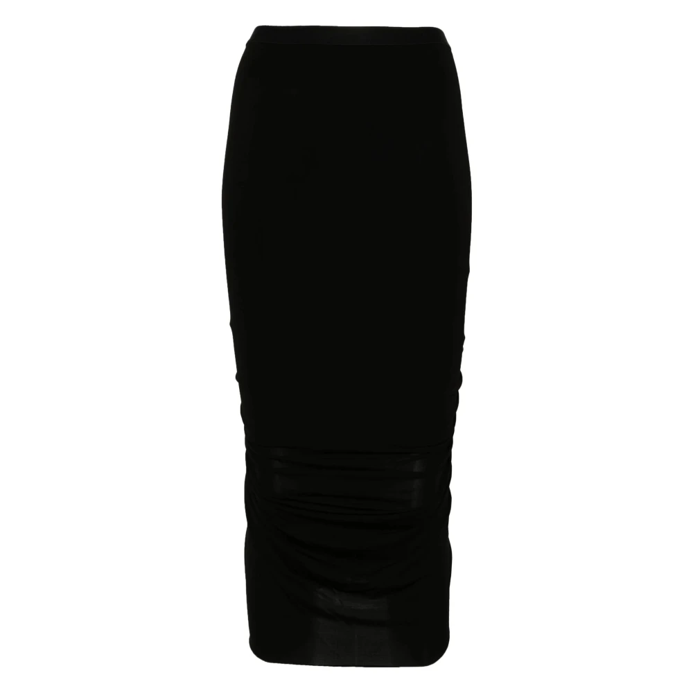 Rick Owens Shrimp Ruched Midi Rok Black Dames