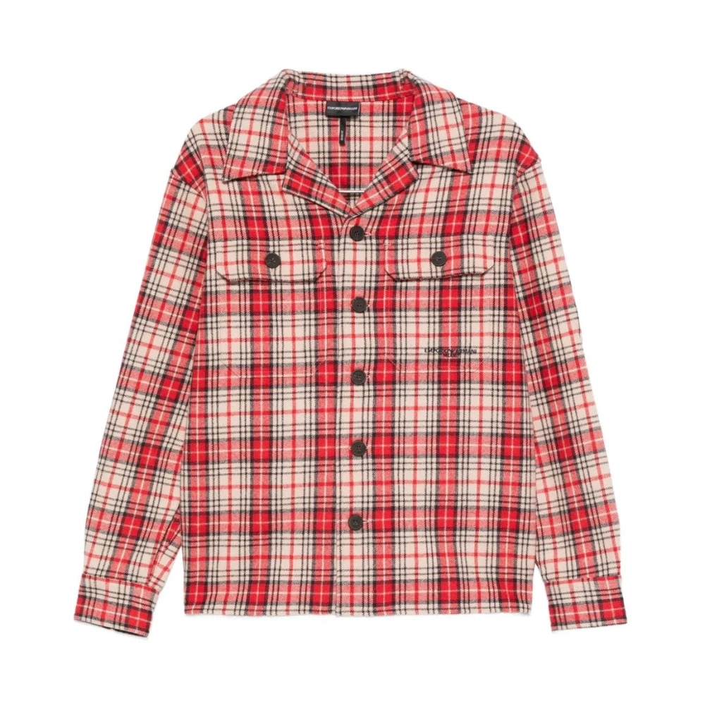 Emporio Armani Mannelijk Multicolor Rood Geruit Patroon Overhemd Lange Mouwen