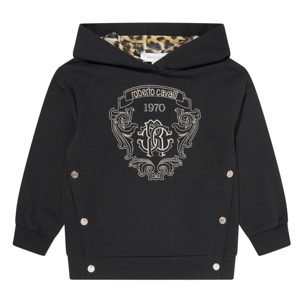 Roberto Cavalli Black Embroidered Hoodie - Female - Kids Sweatshirts - 8 Y - Kids
