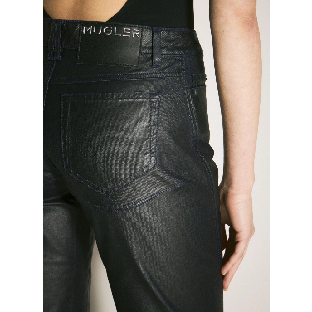Mugler Gewaxte Katoenen Straight Leg Broek Black Dames
