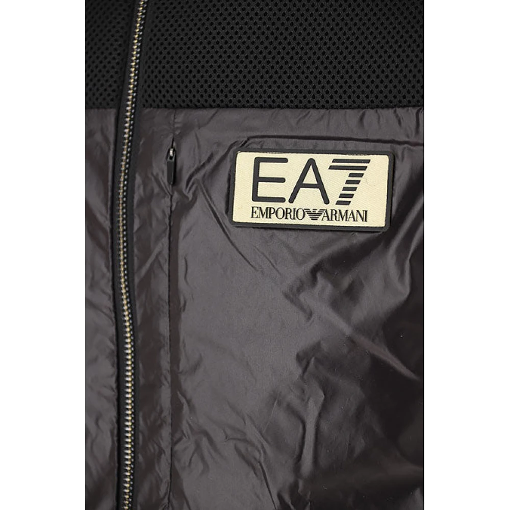 Emporio Armani EA7 Zwarte Crew Neck Zip Jas Ss24 Black Heren