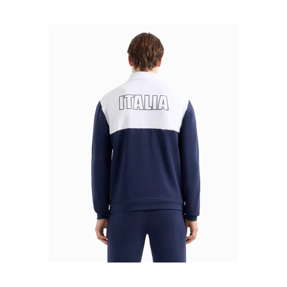 Emporio Armani EA7 Blauwe Zip Sweater Fisi Logo Multicolor Heren