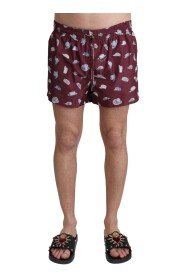 Maroon Hats Print Beachwear Shorts Swimwear