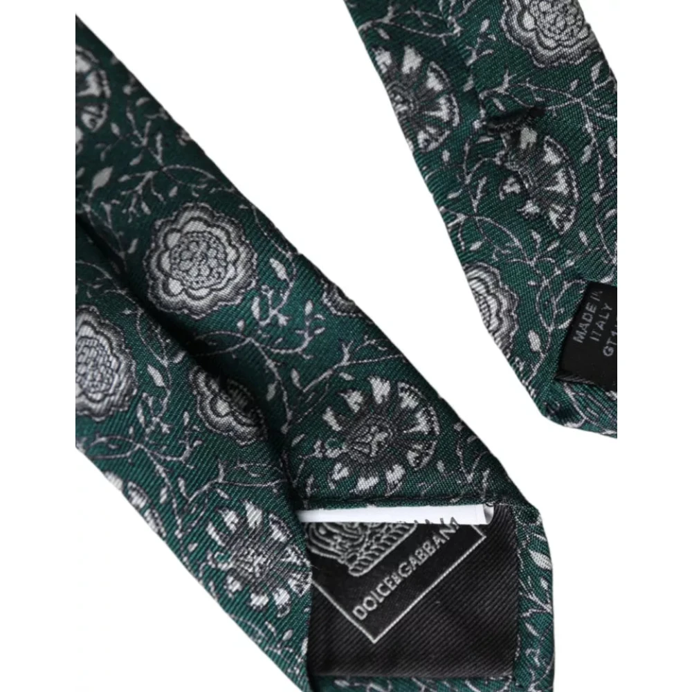 Dolce & Gabbana Groene zijden stropdas met bloemenprint Green Heren