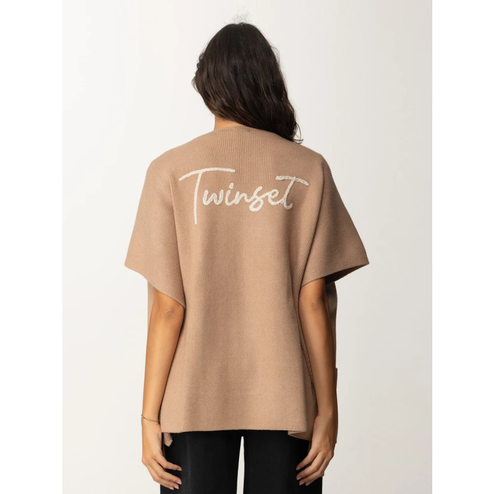 Twinset Gebreide Poncho met Zakken Brown Dames