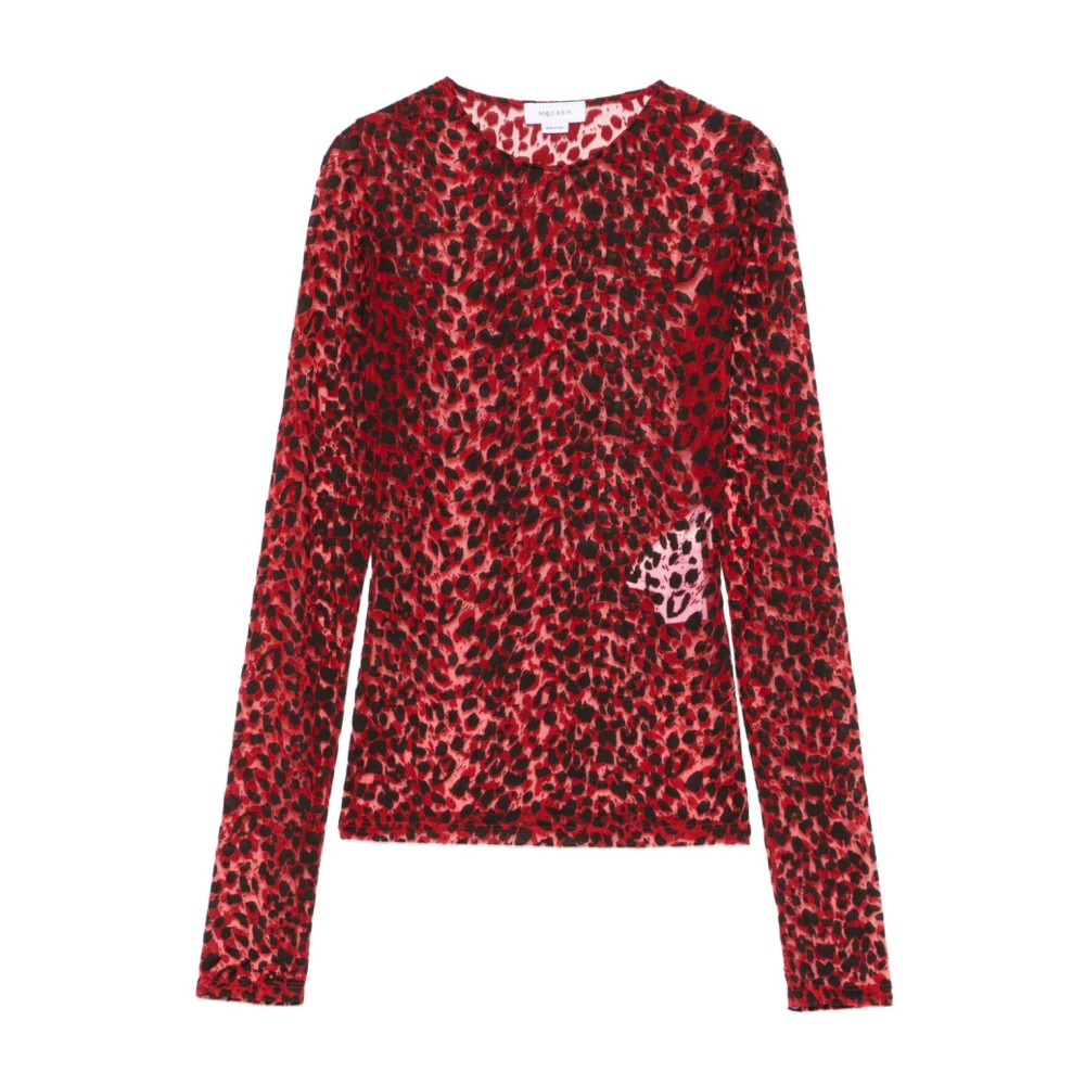 Alexander mcqueen Leopard Print Crew Neck T-shirt Red Dames