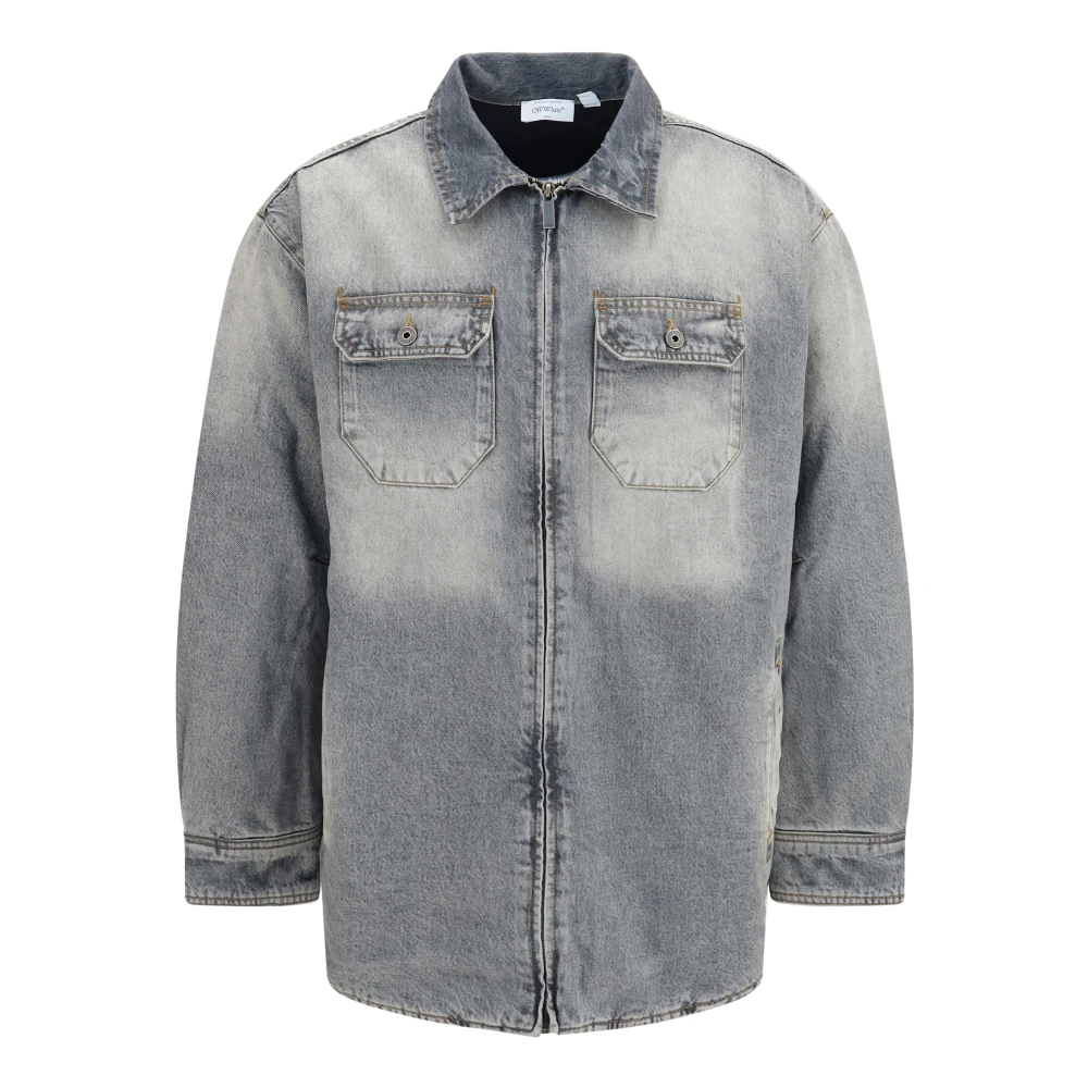 Off White Uomo Sun Faded Grey Overshirt Denim Workwear Bookish - Jeans S - Immagine 3