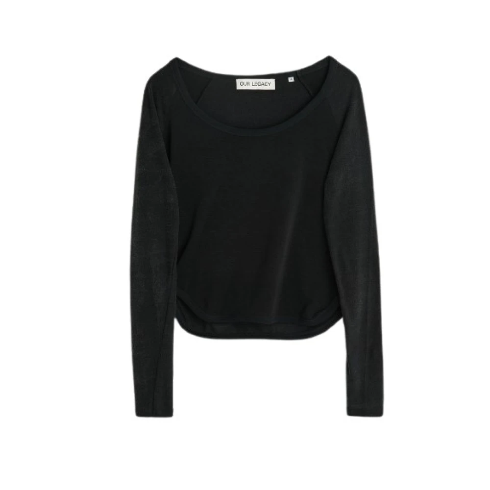 Our Legacy Diepe Hals Longsleeve T-Shirt Zwart Katoen Black Dames